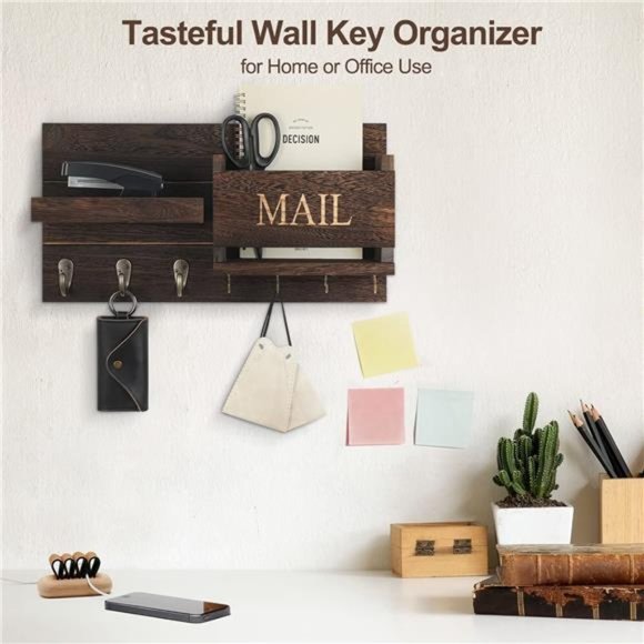 Mail Organizer for Wall Mount–KeyHolder with Shelf Includes Letter Holder &Hooks - Picture 7 of 8
